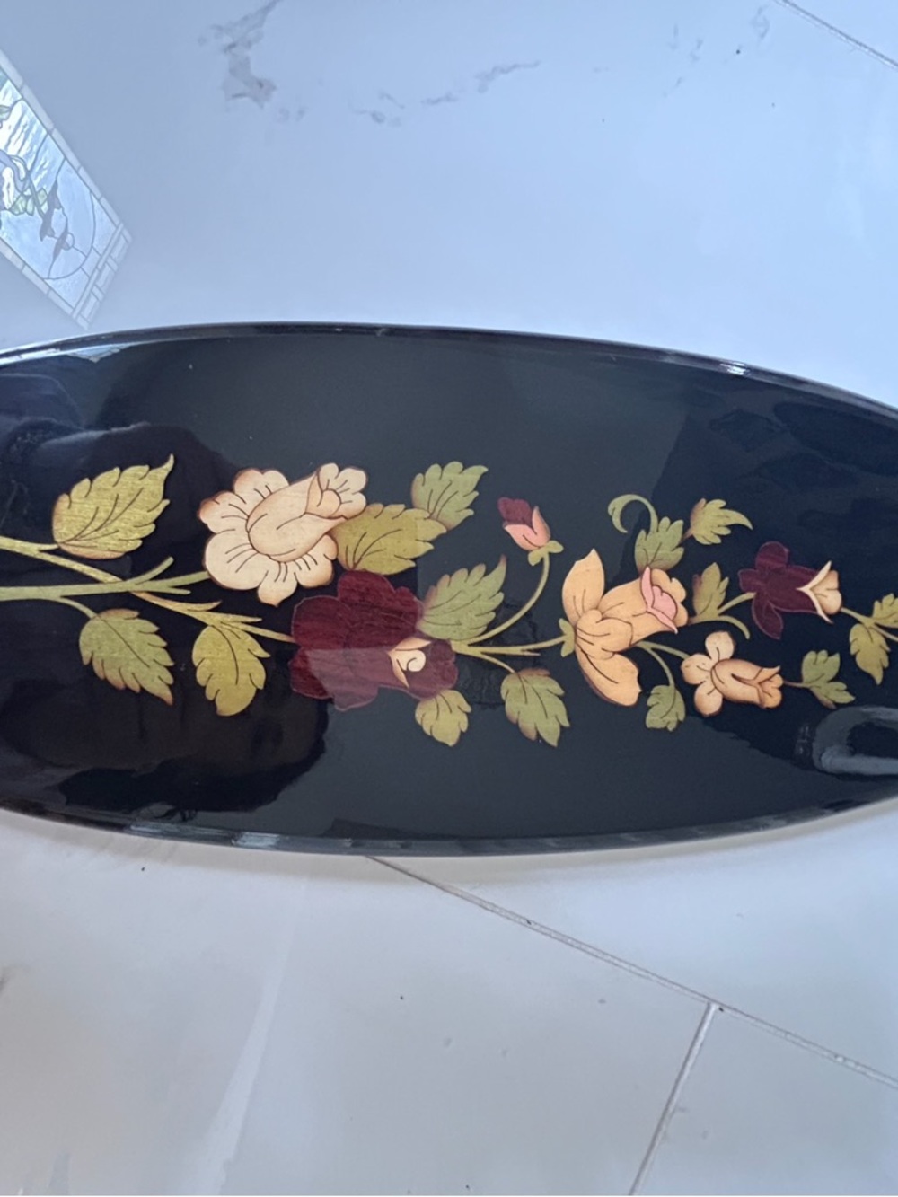 Floral Marquetry Plaque Set of 2